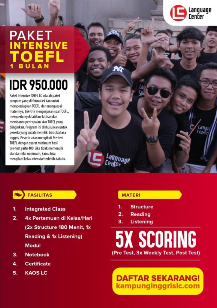 Paket TOEFL Kampung Inggris 1 Bulan