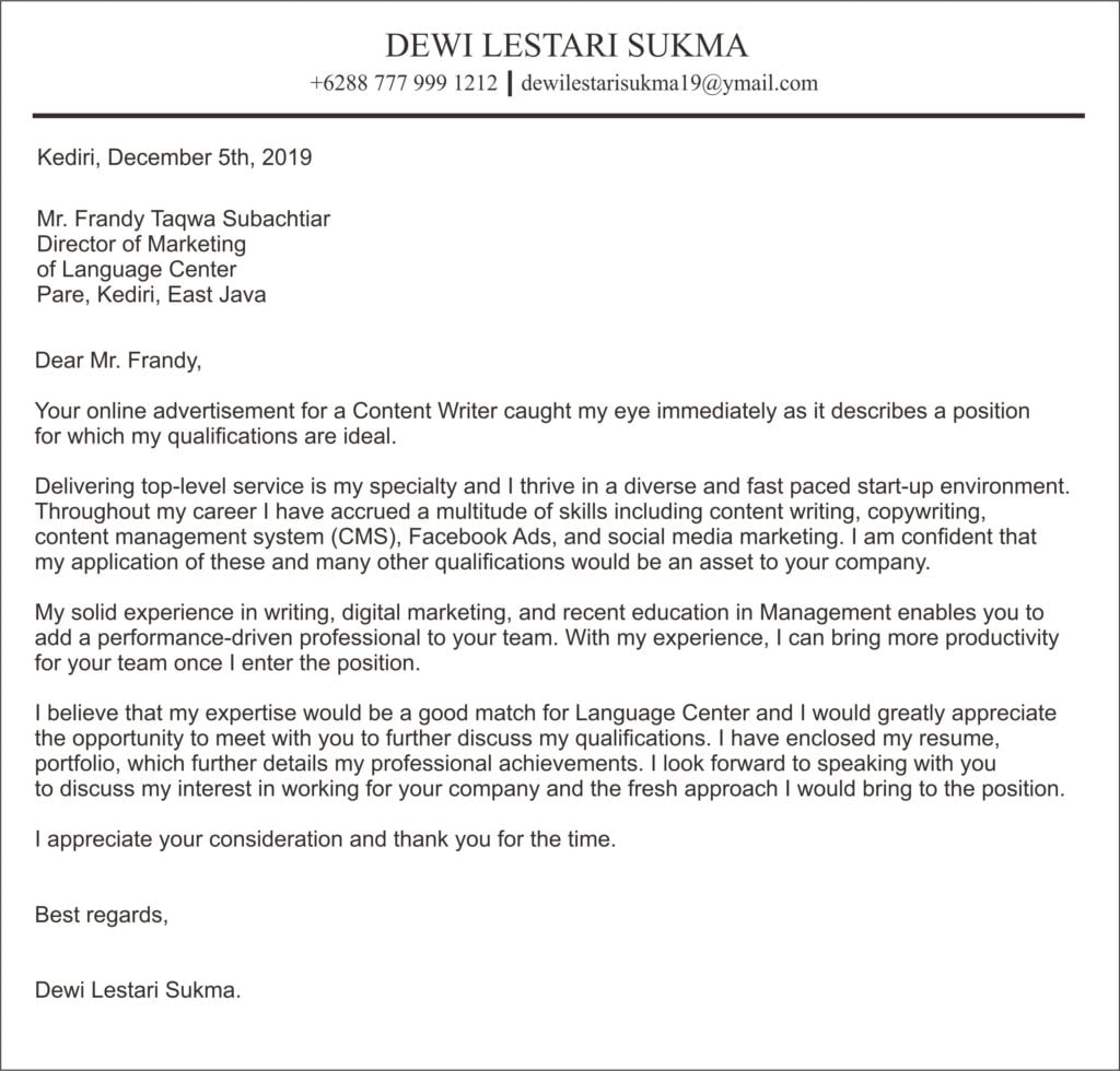Contoh Cara Menulis Application Letter LC