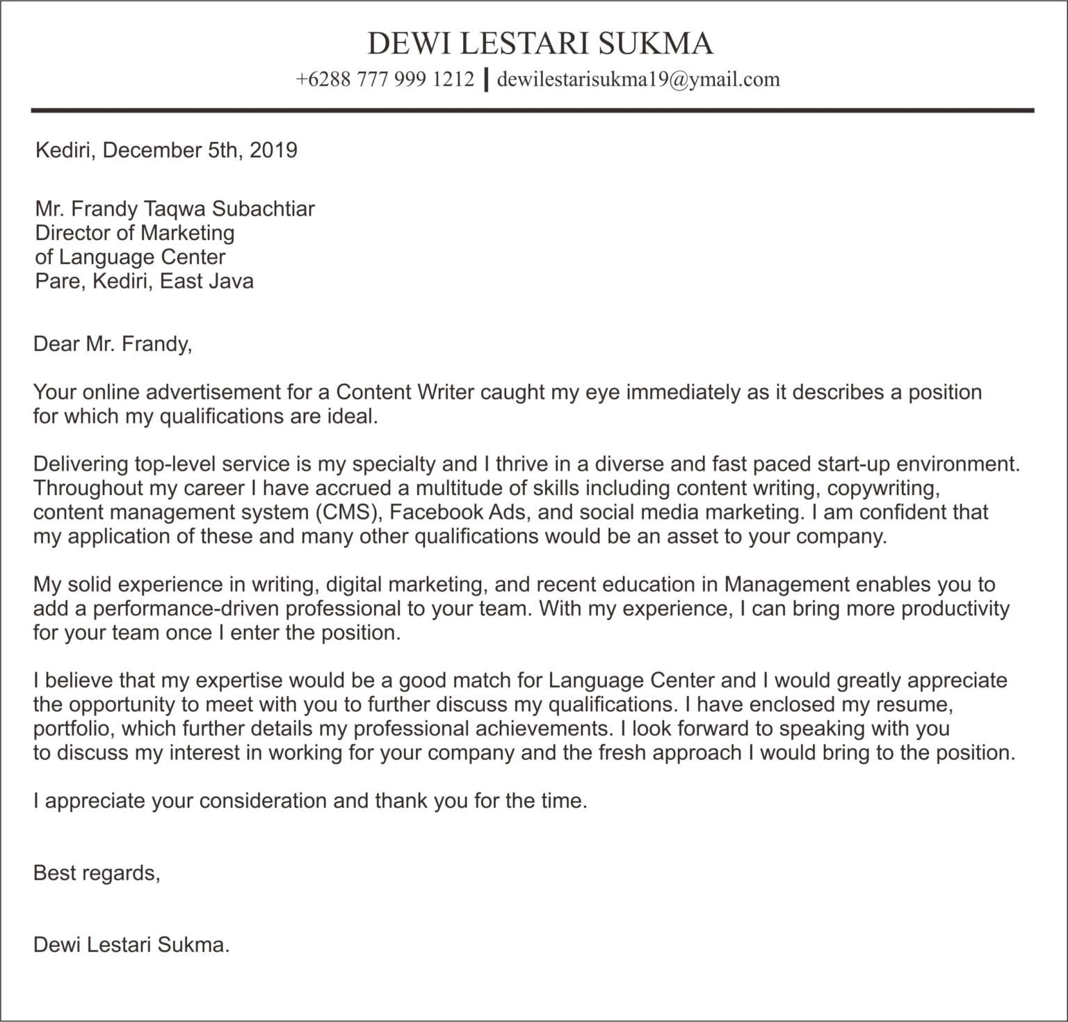 application letter artinya